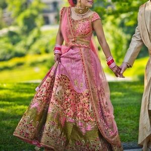 Pink and Gold Embroidered Lehenga Sulakshana Monga